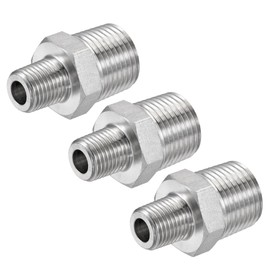 sourcing map 304 Stainless Steel Hex Reducer Pipe Fitting 1/2 x 1/4 BSPT Male Thread Connector Adapter Pack of 3