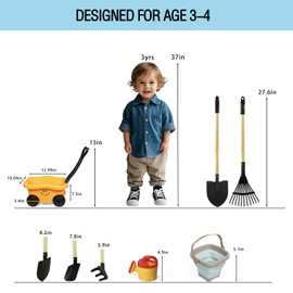 POMIKU Kids Wagon with Beach and Garden Tools Set, Kids Shovel for Digging, Rake, 8PCS Gardening Outdoor Toys for Ages 3-4