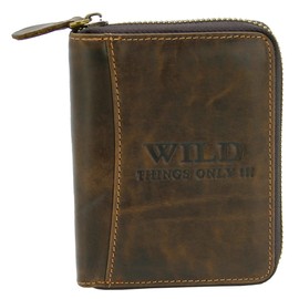 WILD THINGS ONLY !!! Men's Wallet with Zip - Leather Wallet with RFID Protection & Gift Box, brown, Portrait
