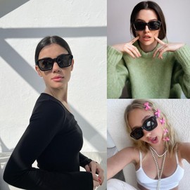 ADE WU Trendy Square Sunglasses for Women Men, Fashion Retro Cool Square Frame Sun Glasses Unsix Stylish Black Shades