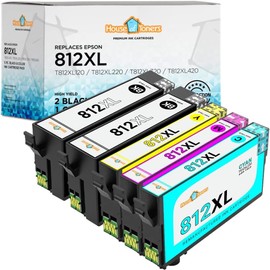 Houseoftoners Remanufactured for Epson 812XL Ink Cartridge High Yield Replacment for Epson 812XL Workforce Pro (WF-C7000, WF-7820, WF-7844) (1 Black/ 1 Cyan/ 1 Magenta/ 1 Yellow, Pack of 5)
