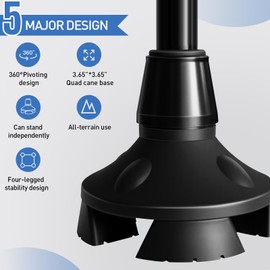 ispuoocti Cane Tip,Quad Cane Base Self Standing Design with Heavy Duty,360° Pivoting Replacement 4 Prong Base for All Terrains Stable and Non-Slip for 3/4 inch Canes