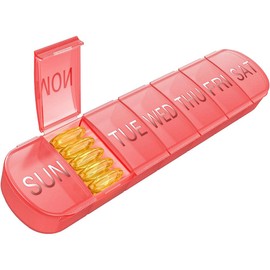 GeorgeX Organizador de Pastilla con 7 Compartimentos, Organizador de Medicamentos Pastillero de Viaje Portátil para Vitaminas, Medicamentos(Rojo)