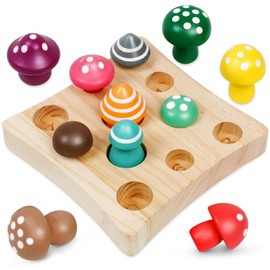NAODONGLI Toddler Toys - Montessori Wooden Sensory Early Educatioanl Learning Fine Motor & Shape Sorter Toy,Matching Games with Mushroom Puzzle,Fun Easter Basket Stuffers Birthday Gift for Boys Girls