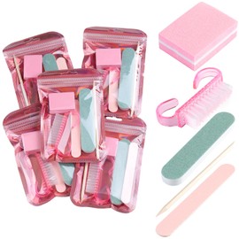 Fcozpjk Disposable Manicure Kit Basics 5PCS Nail Kit, Mini Nail Files Buffers Bulk Handle Grip Brush Orange Wood Stick Individually-Packed Pedicure Set for Fingernails Toenails Salon Supplies 5 Packs