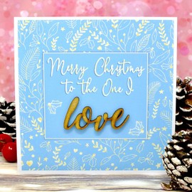 Handmade Merry Christmas To The One I Love Card Wife Husband Girlfriend Boyfriend Blue Wooden Detail
