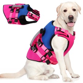 AOFITEE Dog Life Jacket, High Flotation Dog Life Vest with Rescue Handle, Reflective Dogs Life Preserver for Swimming Boating, Adujstable Pet Swimsuit Vest for Small Medium Large Dogs, Pink S