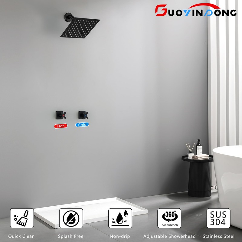GUOYINDONG 2 Handle Shower Faucet Set, Matte Black Two Handle