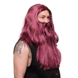 WIG ME UP WIG ME UP - Perücke & Bart Herrenperücke Karneval Fasching Wikinger Barbar Viking Zwerg Germane Burgunderrot Rot lang geflochten RJ033-P67