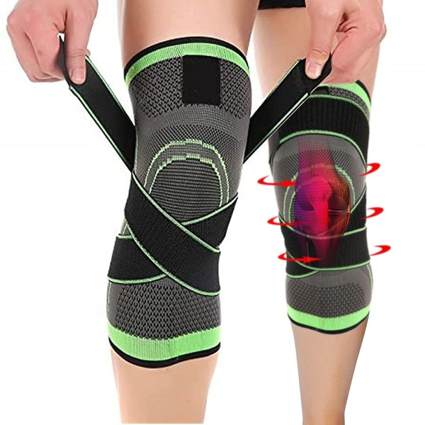 Knee Brace for Arthritis, ACL and Meniscus Tear, Adjustable Knee Braces for Sports, Knee Support for Men and Women (2 Pack, Green, L)