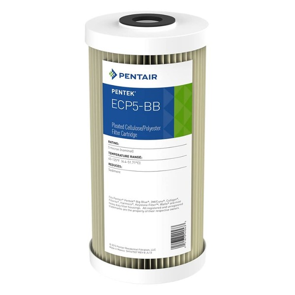Pentair Pentek ECP5-BB Big Blue Sediment Water Filter, 10-Inch, Whole House Heavy Duty Pleated Cellulose Polyester Replacement Cartridge, 10" x 4.5", White End-Cap, 5 Micron
