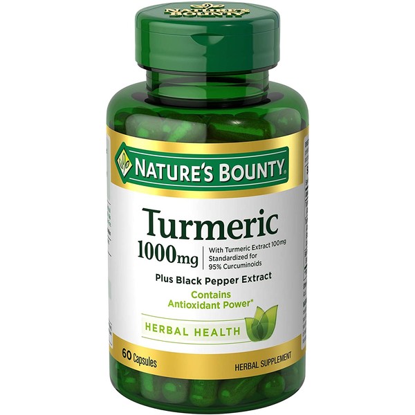 Nature's Bounty Turmeric Pills and Herbal Health Supplement, Supports Joint Pain Relief and Antioxidant Health, 1000mg, 60 Capsules