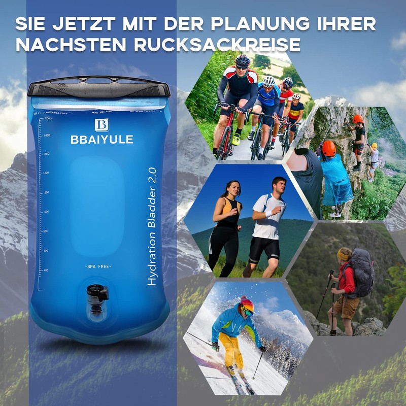 BBAIYULE® Hydration Bladder 2L BPA-Free Hydration System for Backpack with