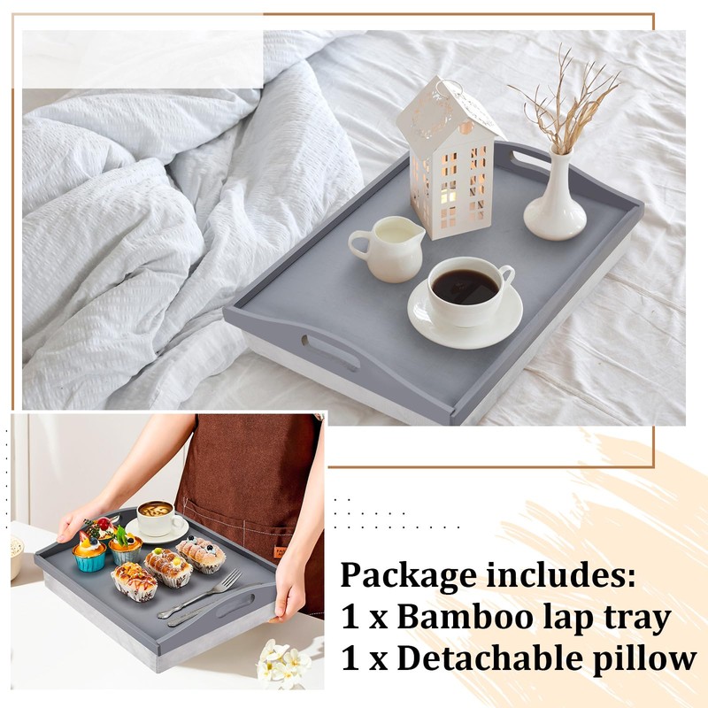 Tioncy 1 Piece Bamboo Lap Tray with Detachable Pillow 16.9''