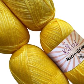 KnitPal Retro-Glam Metallic Sparkle Yarn, Sheen, Soft, Shiny for Knitting and Crocheting, Bulk Size 4 Skeins, 1280yds/400g, #3 DK Weight (Bright Gold)