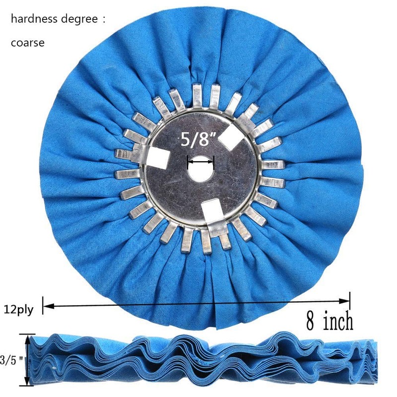 QZATTCAEN 8" Blue Airway Buffing Wheel,5/8'' Arbor Hole,12 Plys/Coarse Polishing