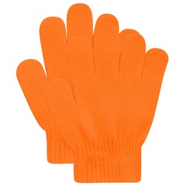 DOOVID Kids Knit Gloves Full Fingers Winter Gloves for Little Boys Girls Stretchy Warm Magic Gloves Age 5-11 Orange One Size