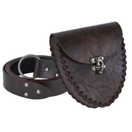 HiiFeuer Medieval Faux Leather Belt with Viking Waist Bag,Renaissance LARP Cosplay Costume Accessory for Ren Faire(Brown A)