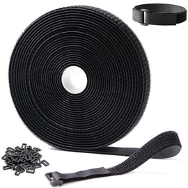 Trilancer 10M x 2CM Reusable Cable Ties, Adjustable Hook and Loop Straps with 50 Buckles, Cut to Length, Ideal for Wire Management, Cord Organizer, and Cable Straps, Black