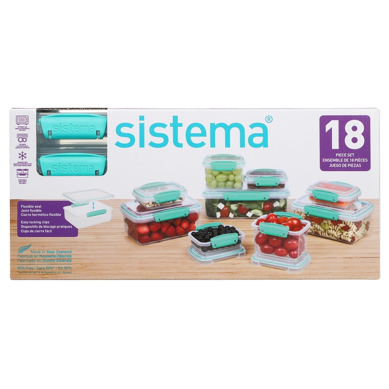 Sistema 18-Piece Food Storage Containers with Lids for Lunch, Meal