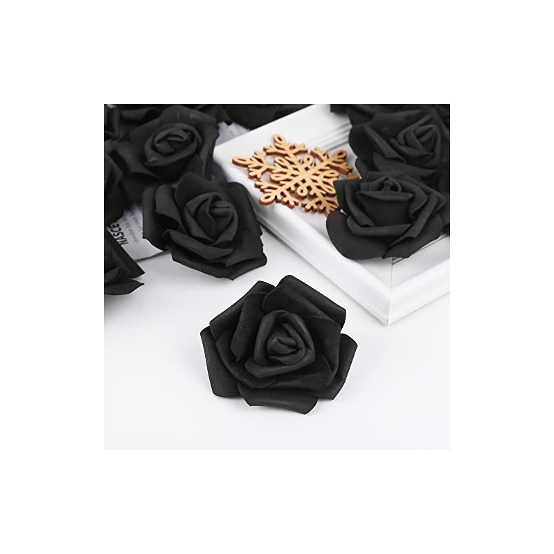 100 rosas artificiales de espuma, rosas falsas negras, clásicas, para