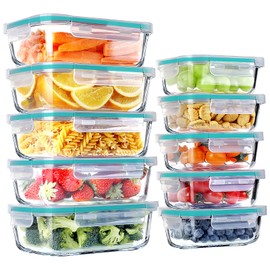 BAYZZ 10 Packs Glass Food Storage Containers with Lids, Glass Meal Prep Containers, Airtight Glass Lunch Containers, Freezer, Oven, Microwave & Dishwasher Friendly, Green