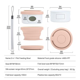 Dog Travel Bowls Collapsible 3 in 1 Design Dog Feeding Bowl Outdoor Traveling Cup Feeder Treat Container with Bowl&Dog Poop Bag Holder, Foldable Feeding Watering Dish for Walking Travel, Pink
