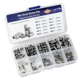 304 Stainless Steel Socket Set Screws Assortment Kit(200Pcs), M3 M4 M5 M6 M8 Hex Allen Head Grub Screws, Metric