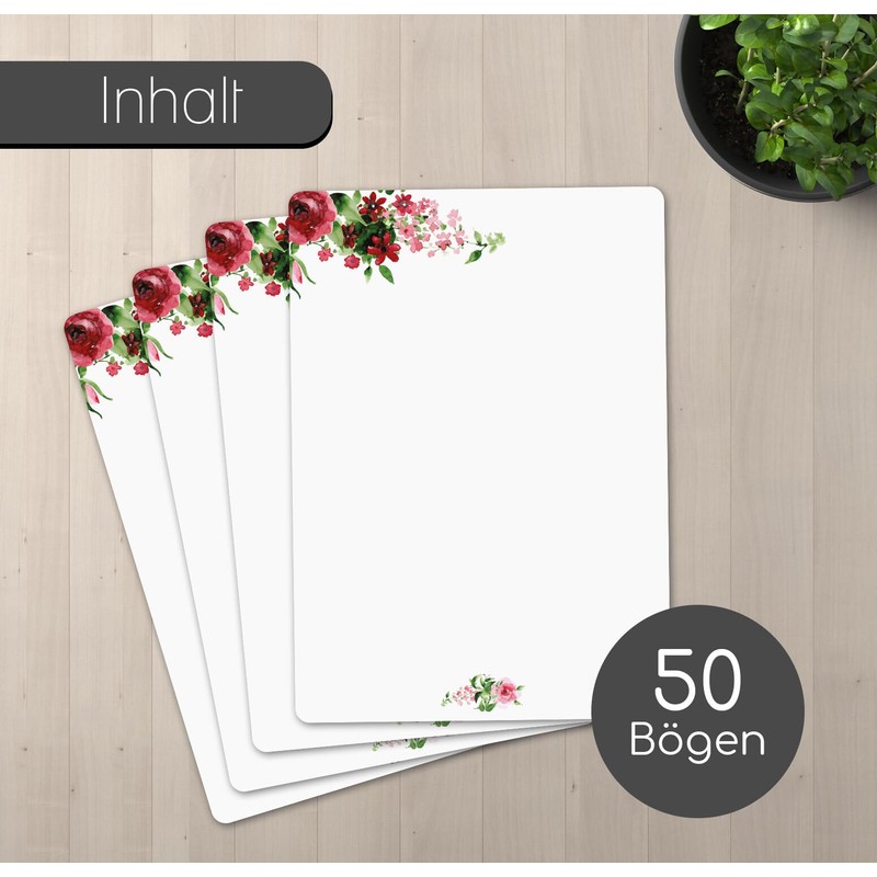 younikat Writing Paper Set Rose Motif I 50 Sheets 90