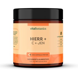 Hierro con Vitamina C. 60 capsulas de 500mg (2 meses). VitalBotanics. Suplemento Alimenticio Multivitamínico para Hombre y Mujer. Libre de Gluten y Aditivos. Apto Dieta Keto