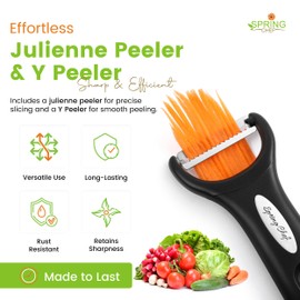 Spring Chef Premium Y & Vegetable Julienne Peeler Set for Kitchen with Stainless Steel Sharp Blades - Carrot Peelers with Comfortable Handles - Perfect for Zucchini, Cucumber, Papaya, Potato - Black