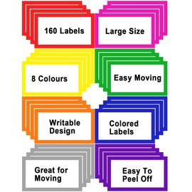 6 x 4 Large Moving Labels for Boxes, 8 Color-Coded Home Moving Packing Box Labels, Moving Supplies Labels Moving Stickers with Large Writable Notes Areas, Blank Labels for Moving Boxes (160 Pcs)