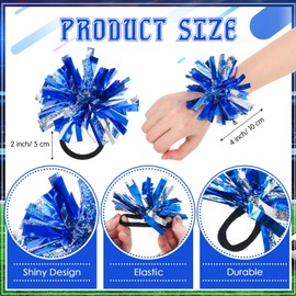 Shappy 24 Pcs 2 Color Mini Pom Poms Hair Ropes for Cheerleading 4 Inch Ponytail Holder for School Team Spirit Sports Dance Cheering (Blue)