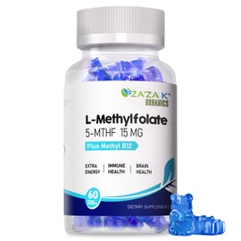 L-Methylfolate 15mg & Methyl B12 1000mcg Gummies, Methylated B1, B2, B6 Multivitamins for Men Women, Active 5-MTHF & B Complex Supplement Supports MTHFR Gene, Immune, Brain Health, Vegan, 60 Gummies