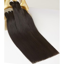 mlip Raw Bundles Human Hair Straight, No Tangle Shedding, Keep Texture Silky Soft After Multiple Washes, 15A Raw Indian Hair Bundles 16 16 16 Inches, Triple Lifespan 3X