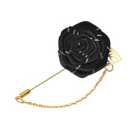 Rose Flower Brooch Lapel Pin for Men Suits Rose Brooch Pin Cloth Rose Flower with Gold Leaf Brooch Suit Lapel Pins for Men Tassel Chain Brooch Rose Pins and Brooches Black Suit Accessories
