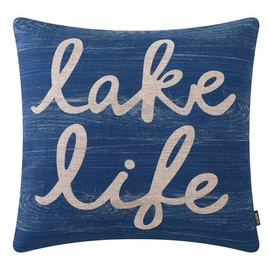 TRENDIN Lake Life Throw Pillow Cover Wood Dark Blue Cushion Case Decorative Pillowcase for Sofa Couch Bed Office Car 18x18 inch PL649TR