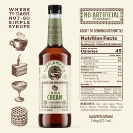 Tippleman's Irish Cream Coffee Syrup - Rich Flavor for Hot or Iced Drinks, Latte, Tea, Espresso, Cappuccino, Cocktails, & Baking - 25.4 Fl Oz