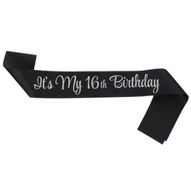 NAUXIUDSJS It's My 16th Birthday Sash, Birthday Sash for Women, Birthday Princess 16th Birthday Gifts Decorations for Happy 16th Birthday Party Favor Supplies,Black Silver