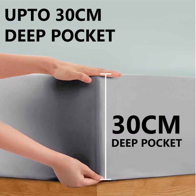 My Home Store Grey Double Fitted Sheet - Cotton Bed