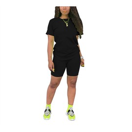 KINIKO Women's 2 Piece Outfit - Casual Short Sleeve T-Shirts Bodycon Shorts Set Jumpsuit Rompers.