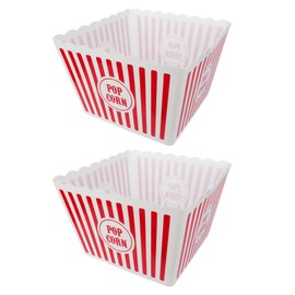 Reusable Popcorn Containers, Each Box Holds 60g of Popcorn Classic Striped White & Red Plastic Holders Ideal for Family Movie Nights, Home Cinema Snack Boxes (2 Pack - Large)