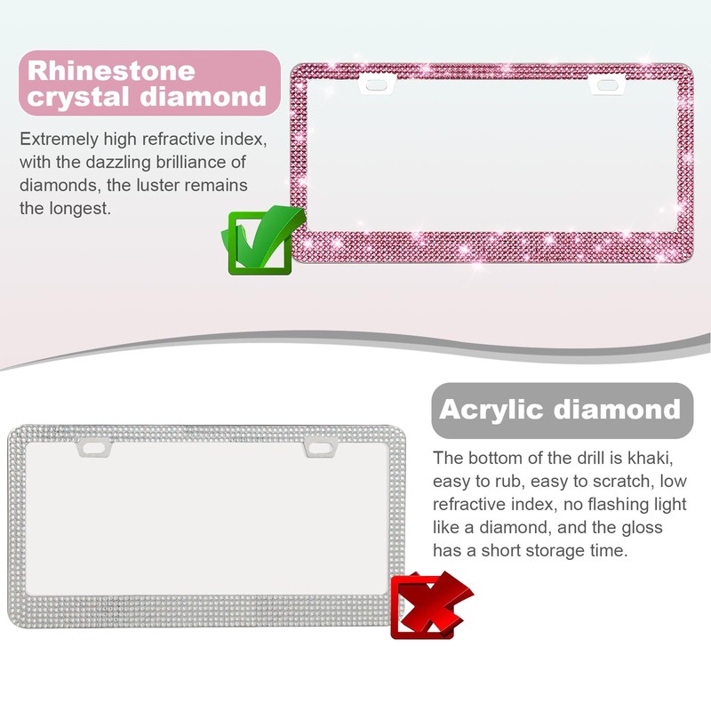 QUANQIUFEI 2 Pack Bling License Plate Frames for Women, Sparkly