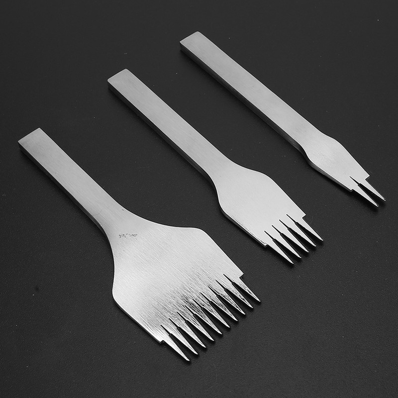 3pcs Steel Leather Chisel Hole Punching 2+5+10 Prong DIY Hand
