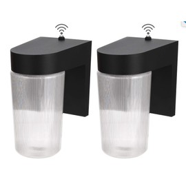 LIT-PaTH Dusk to Dawn Outdoor Wall Lantern, LED Jelly Jar Light, 11W 800 Lumens, 5000K Daylight White, Aluminum Housing Plus Clear Shade, Matte Black Finish, 2-Pack