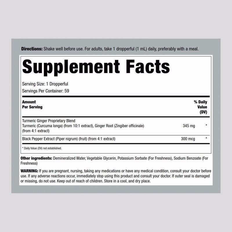 Piping Rock Turmeric and Ginger Liquid Drops | 2 oz