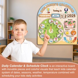 Mondily Interactive Calendar for Kids Ages 3+, Wooden Kids Calendar, Teaching Seasons, Years, Months, Days of Week, Daily Activity Calendars for Toddler, Rountine Chart for Homeschool (05)