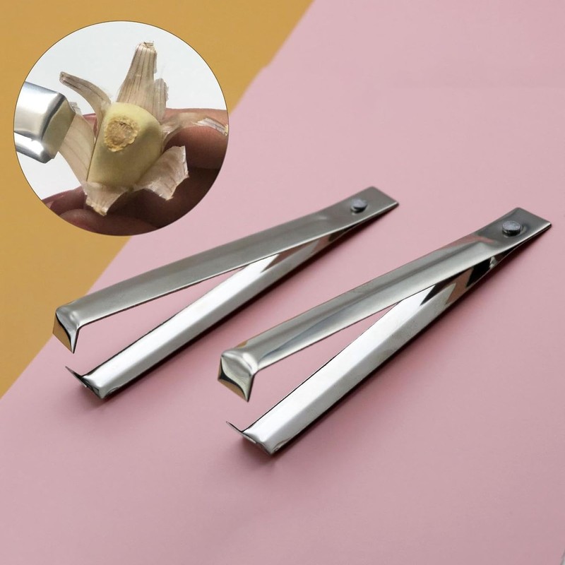 2 pieces silver herringbone tweezers set, garlic peeler, garlic tweezers