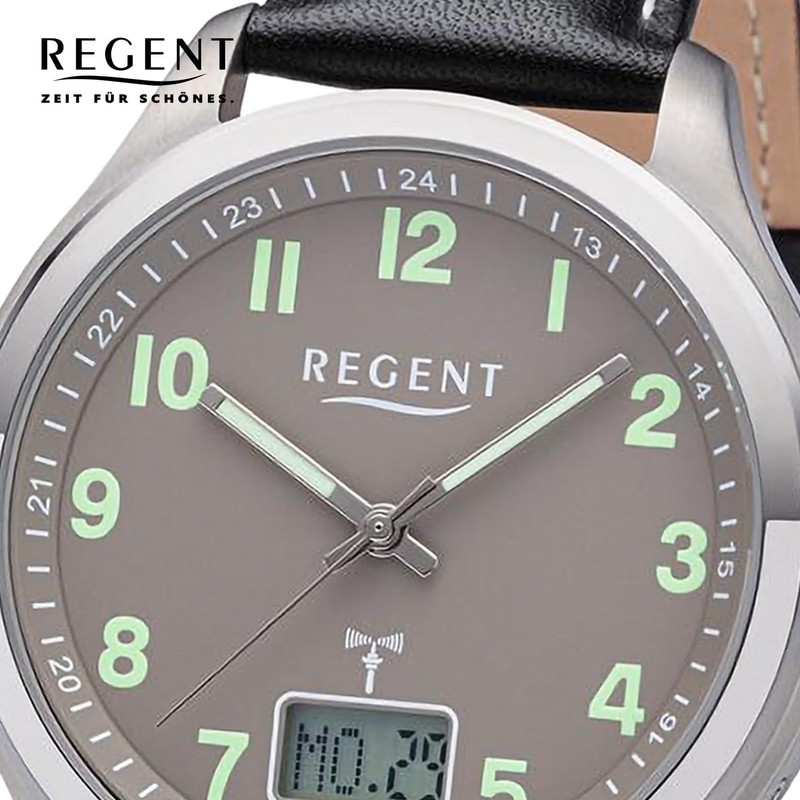 REGENT Men's Radio Controlled Watch Titanium Analogue Digital with Leather