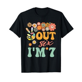 Peace Out Six I'm 7 Groovy 7th Happy Birthday Boy Girl T-Shirt